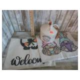 MICHTERS WHISKEY JUG & 2 WELCOME FLAGS