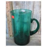 GREEN GLASS PITCHER W/ APPLIED HANDLE