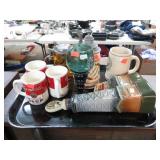 TRAY LOT -- MUGS, STEINS, BOTTLE