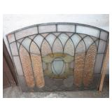 VINTAGE STAINED GLASS WINDOW PANEL -- 33"W X 29"T