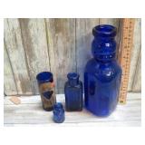 COBALT BLUE GLASS JARS & SHOT GLASS