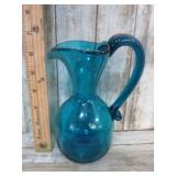 HAND BLOWN BLUE GLASS HEART PITCHER