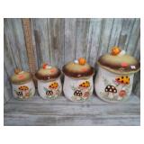 1978 SEARS MUSHROOM CANISTER SET -- 1 LID CRACKED