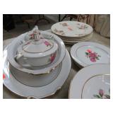 CHINA DISHES W/ ROSE PATTERN