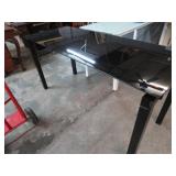 "L" SHAPED GLASS TOP TABLE