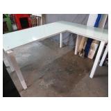 "L" SHAPED GLASS TOP TABLE