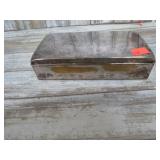 SILVERPLATE TRINKET BOX W/ COINS & PIN