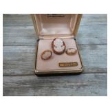 CAMEO PENDANT / PIN & EARRINGS -- 14K GF