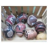 CARVED STONE EGGS & WOODEN BASKET