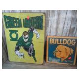 REPRO METAL GREEN LANTERN & BULL DOG JUICES SIGNS