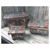 3-- HAMMERED TIN & COPPER COVERED BOXES