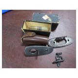 VINTAGE MILITARY BUTT PLATES & EXPOSURE METER CASE