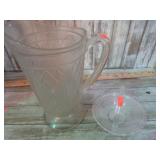DEPRESSION GLASS PITCHER & BASKET