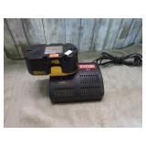 RYOBI 18V BATTERY & CHARGER -- CONDITION UNKNOWN