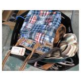 PURSES, CLOTHES BASKET & HANGERS, ETC