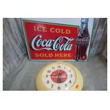 COCA COLA CLOCK & METAL SIGN