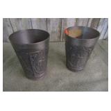 2-- PEWTER ? CUPS EMBOSSED W/ HUNTERS & CHERUBS
