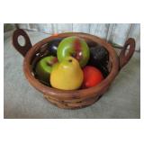 POTTERY FRUIT & WOOD BASKET