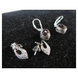 2 PAIR-- STERLING SILVER EARRINGS W/ STONES - 7gms