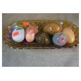 ONYX EGGS & CARNIVAL GLASS TRAY