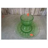 GREEN URANIUM GLASS GOBLET & BREAD PLATE