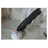 POTTERY INK WELL & FEATHER