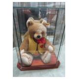 STEIFF TEDDY BEAR IN DISPLAY CASE