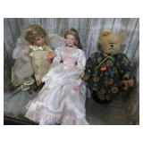 2-- PORCELAIN DOLL & TEDDY BEAR