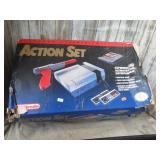 NINTENDO NES BOX W/ GAMES, GUN & BUTTON CONTROLLER