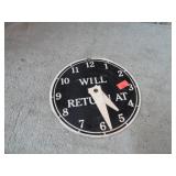 VINTAGE METAL "WILL RETURN AT" OPEN SIGN