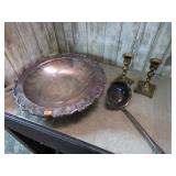 BRASS CANDLE HOLDERS, SILVERPLATE LADLE & BOWL