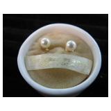 CULTURED PEARL 14KT GOLD EARRINGS & BOX