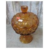 L.E. SMITH AMBER MOON & STAR 10" COMPOTE