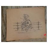 VINTAGE BRONZE RIDER SKETCH ART