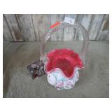 HAND PAINTED & SIGNED FENTON ART GLASS BASKET