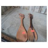 CARVED 'AFRICAN' SPOON & FORK