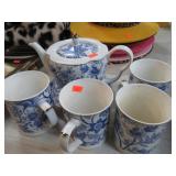 PORCELAIN TEAPOT MUGS  & PLATE