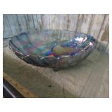 CARNIVAL GLASS BANANA BOAT FOOTED BOWL