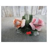 CAPODIMONTE ROSE CANDLE HOLDER -- SOME DAMAGE