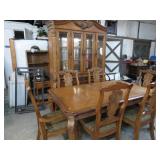 DINING TABLE W/ LEAF, 6 CHAIRS & CHINA HUTCH