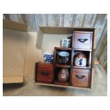 WOODEN JAPANESE TANSU STEP CHEST DISPLAY SET