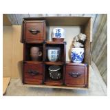WOODEN JAPANESE TANSU STEP CHEST DISPLAY SET
