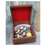 WOODEN BOX W/ COSTUME JEWELRY