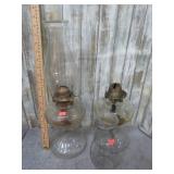 2-- VINTAGE OIL LAMPS -- ONE BURNER DAMAGED