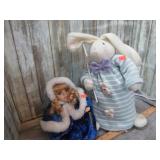 PORCELAIN DOLL & BUNNY FIGURE