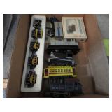ASSORTED "H O" MODEL TRAIN CARS & ENGINES