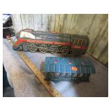 TOY BATTERY TIN TRAIN & PASSENGER CAR