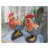 PAIR-- CARVED WOOD CHICKENS