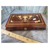 INLAID JEWELRY BOX W/ CUFF LINKS & TIE CLIPS