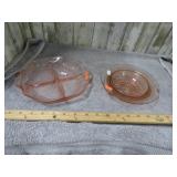 PINK DEPRESSION GLASS BUTTER DISH BOTTOM & DIVIDED